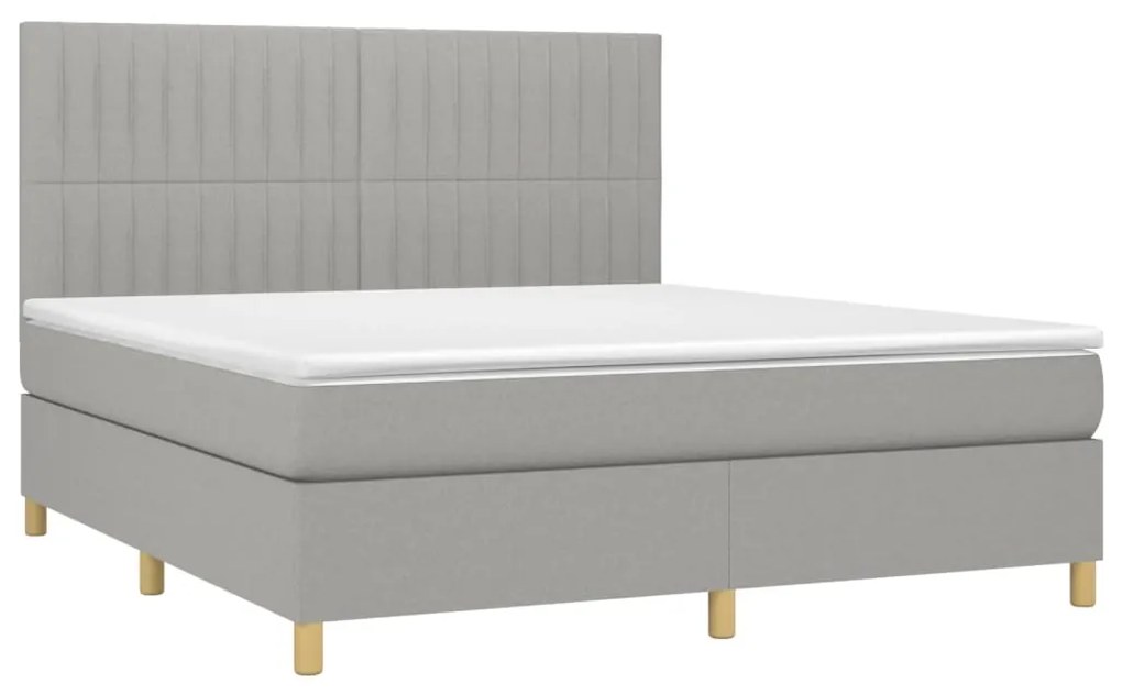 Cama box spring c/ colchão e LED 160x200 cm tecido cinza-claro