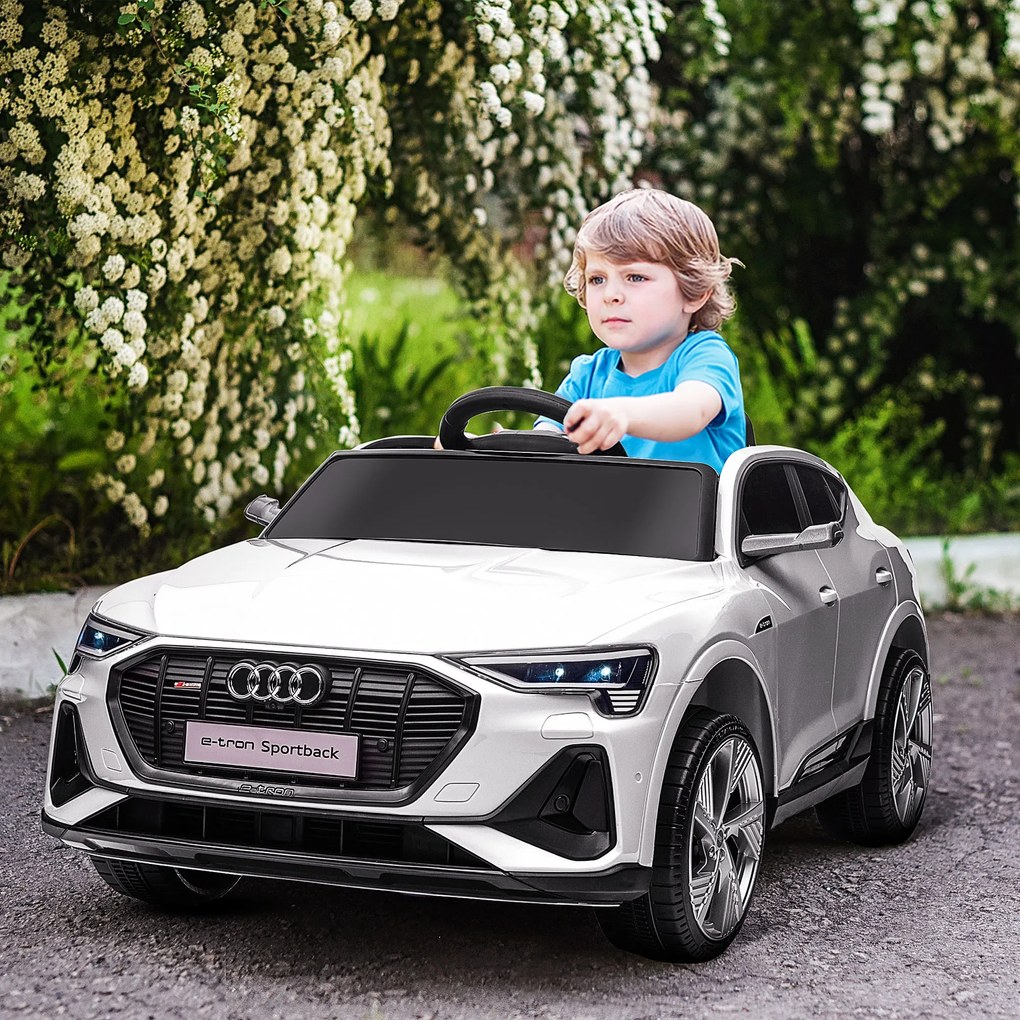 HOMCOM Carro Elétrico Audi E-Tron 12V para Crianças acima de 3 Anos com Controle Remoto Faróis Buzina Música MP3 TF USB e Abertura da Porta
