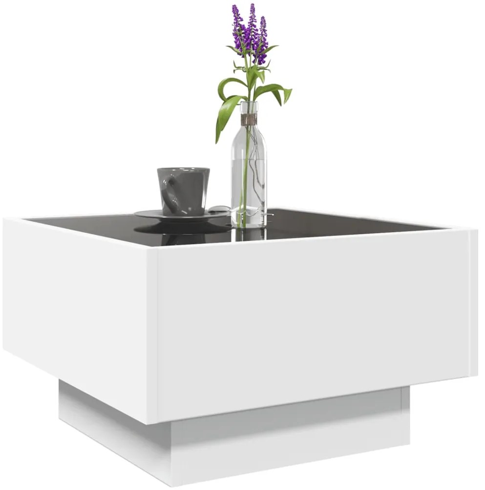 Mesa de centro c/ LEDs 50x50x30 cm derivados de madeira branco