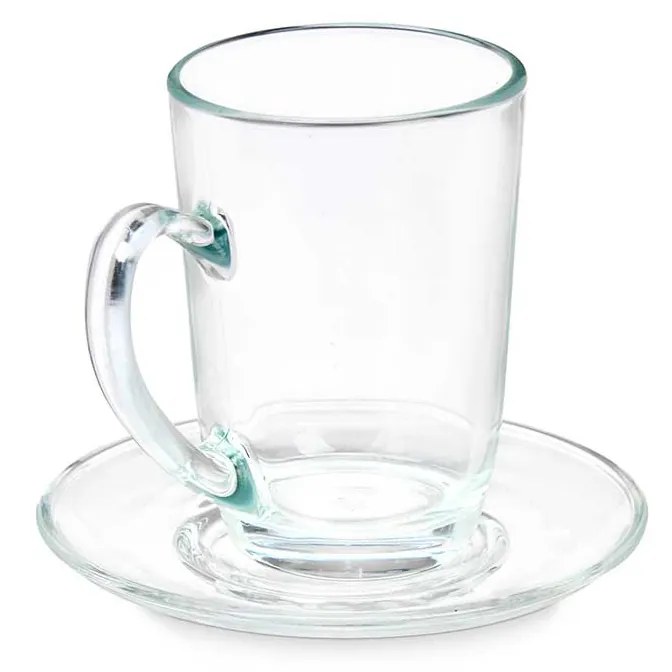 Chávena Café Vidro com Prato 200ml Pack 6