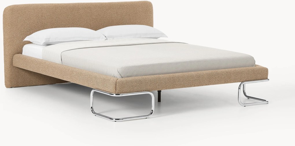Cama estofada em bouclé com pernas de metal Olina