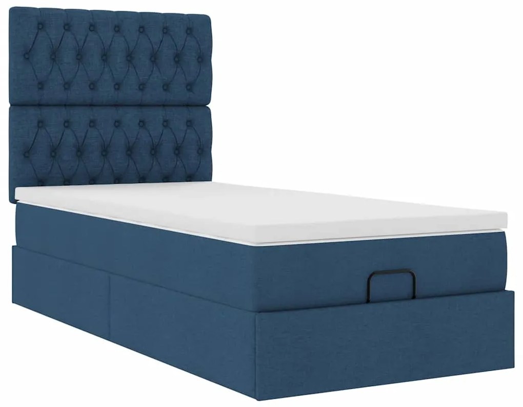 Cama otomana com colchão 90x200 cm tecido azul