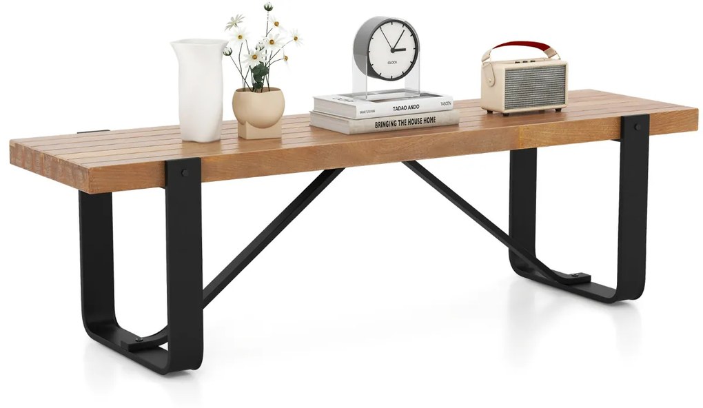 Banco de entrada 152,5 cm Estrutura metálica Rústica Sapateira de madeira Rústica Carga 300 kg Natural