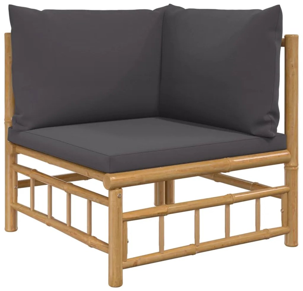 5 pcs conjunto lounge jardim bambu c/ almofadões cinza-escuro