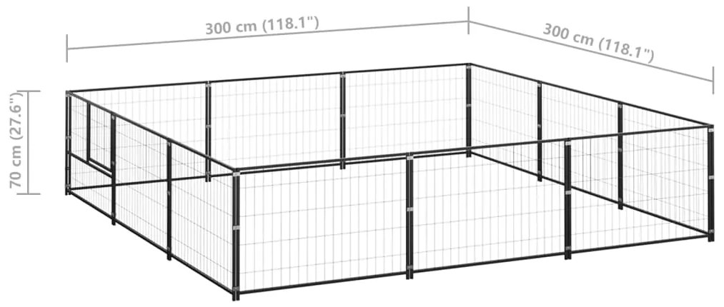 Canil para cães 9 m² aço preto