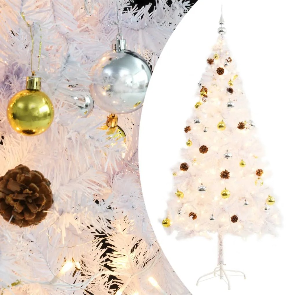 321503 vidaXL Árvore de Natal artificial pré-iluminada enfeites 180cm branco
