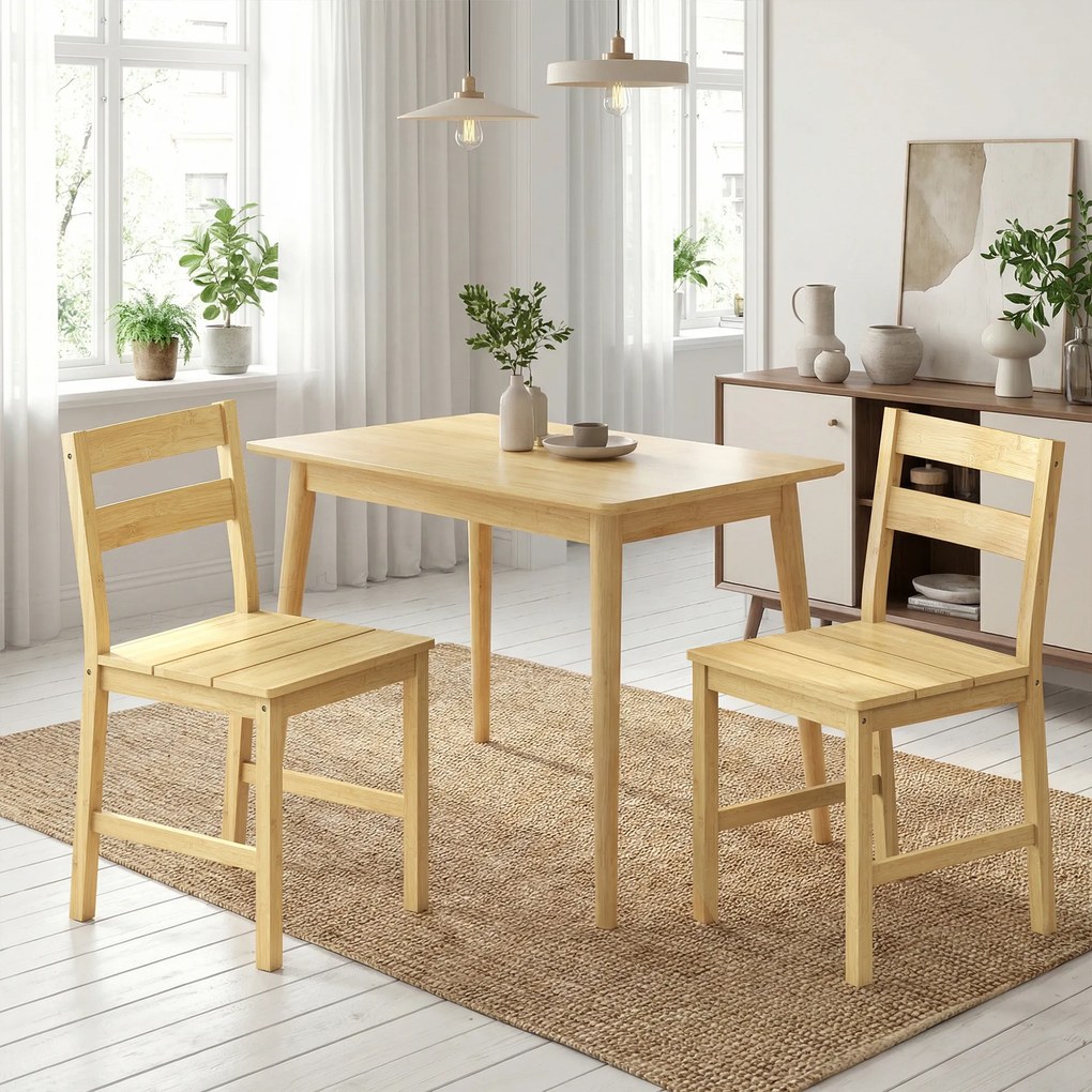 Conjunto de 2 Cadeiras de Sala de Jantar (MESA NÃO INCLUIDA) em Bambu com Assento Ripado Encosto Curvado Sem Braços Madeira