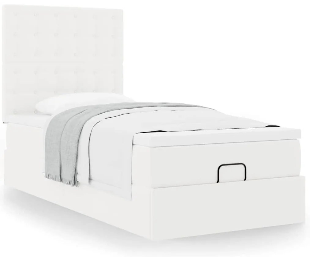 Cama otomana com colchão 100x200 cm couro artificial branco