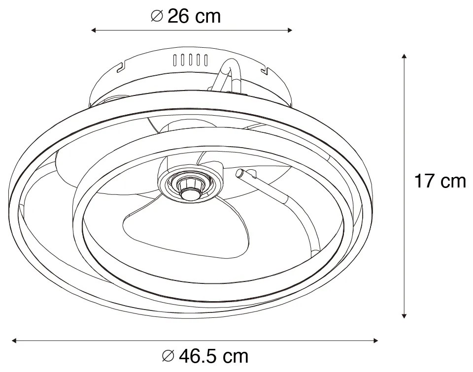 Ventilador de teto preto 46,5cm incl. LED com controle remoto - Kees Design