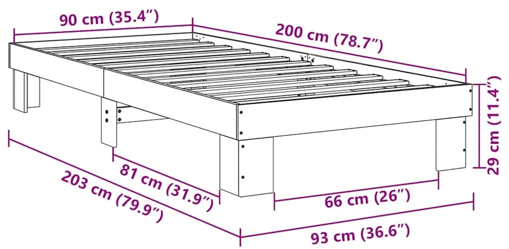 Estrutura de cama sem colchão 90x200 cm Carvalho de madeira