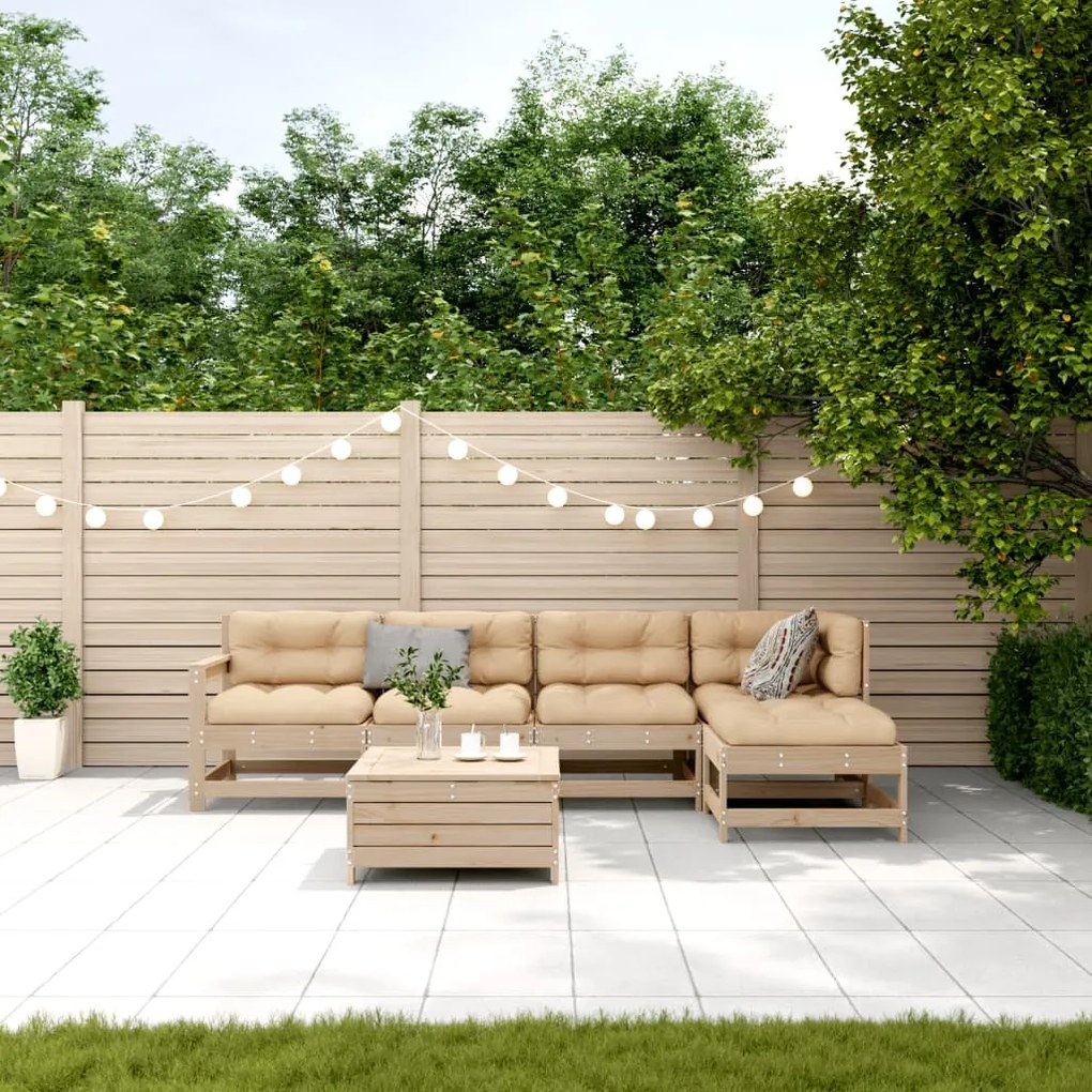 6 pcs conjunto lounge de jardim c/ almofadões pinho maciço