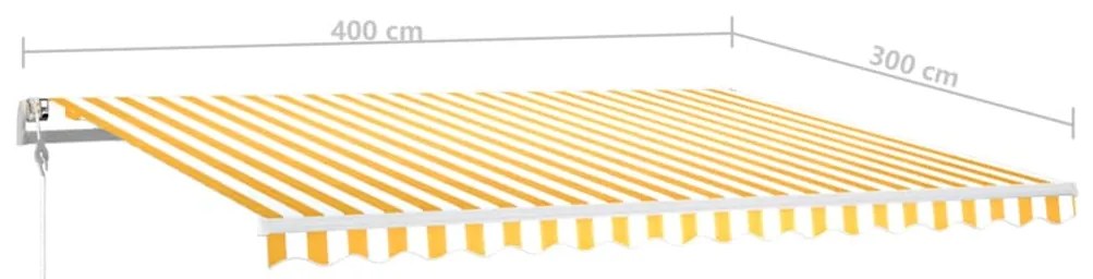 Toldo autom. LED e sensor de vento 400x300 cm amarelo/branco