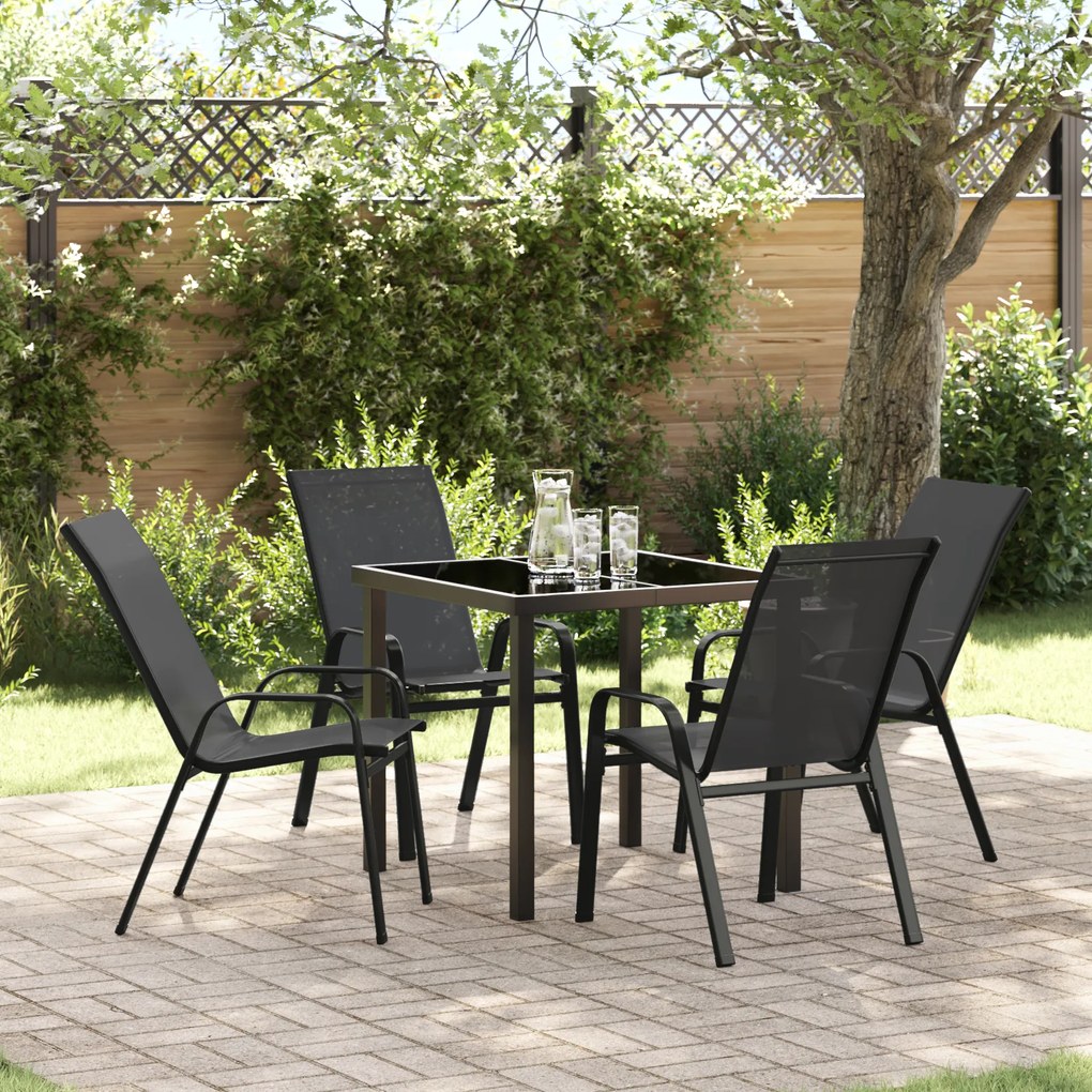 Conjunto de Jantar de 5 Peças vidaXL Preto Textilene e Aço