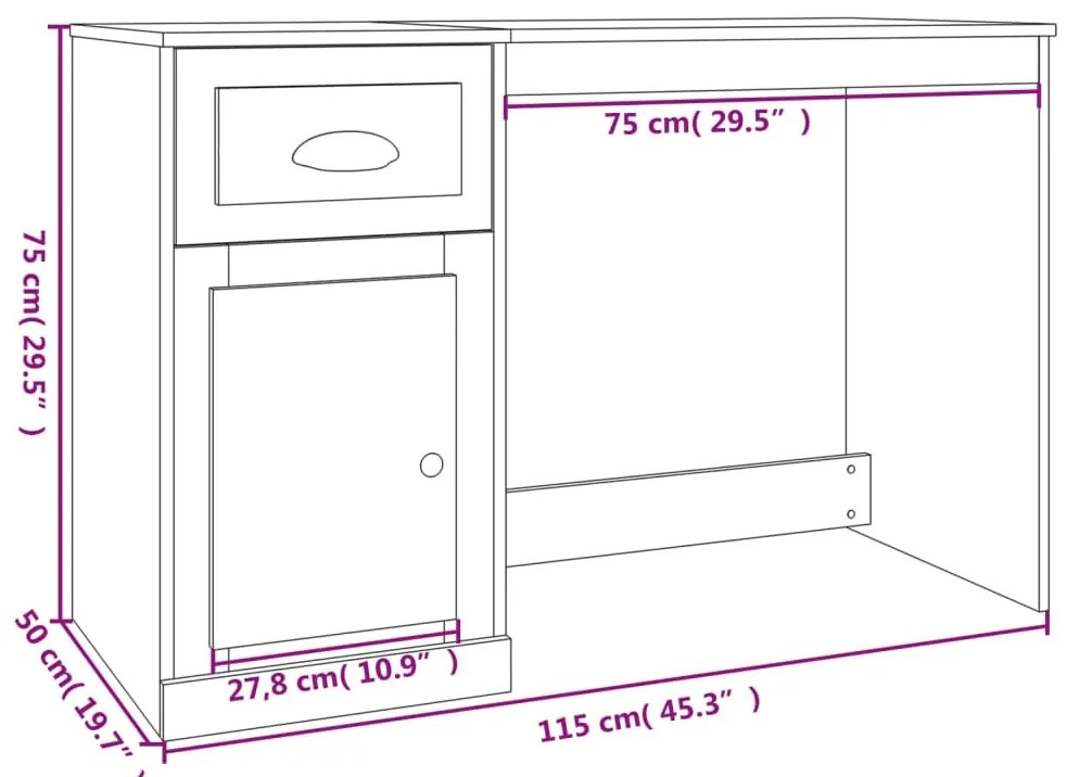 Secretária c/ gaveta 115x50x75 derivados madeira cinza cimento