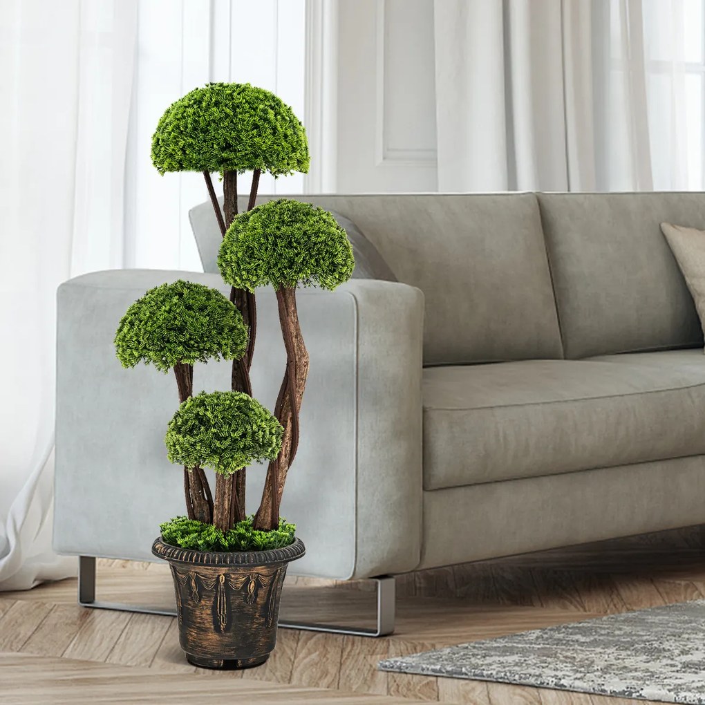 Árvore cedro artificial de 90cm, planta falsa de cipreste com vaso decorativo falso para jardim interno