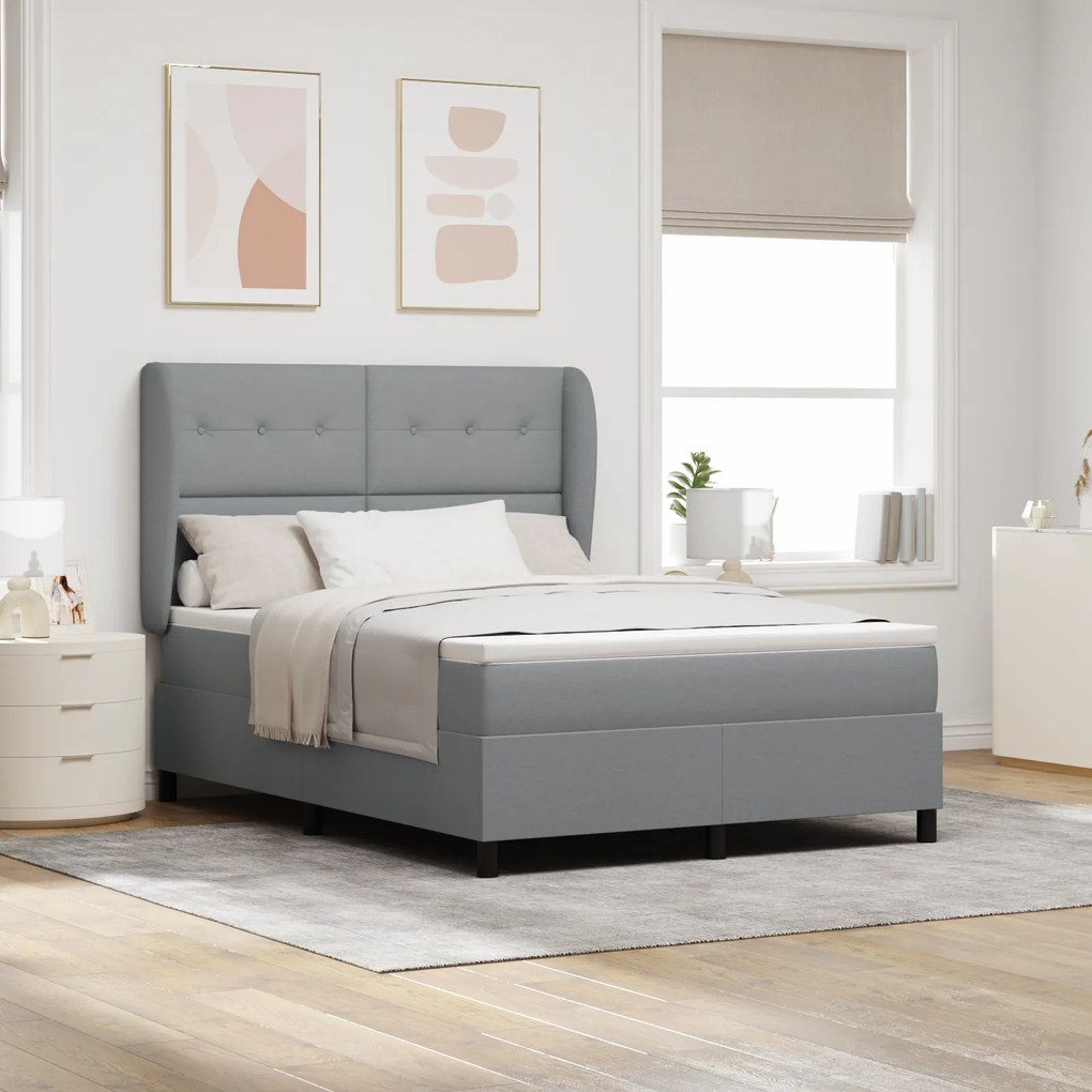 Cama Box Spring vidaXL com Colchão - Cinza Claro, 140x200 cm, Tecido