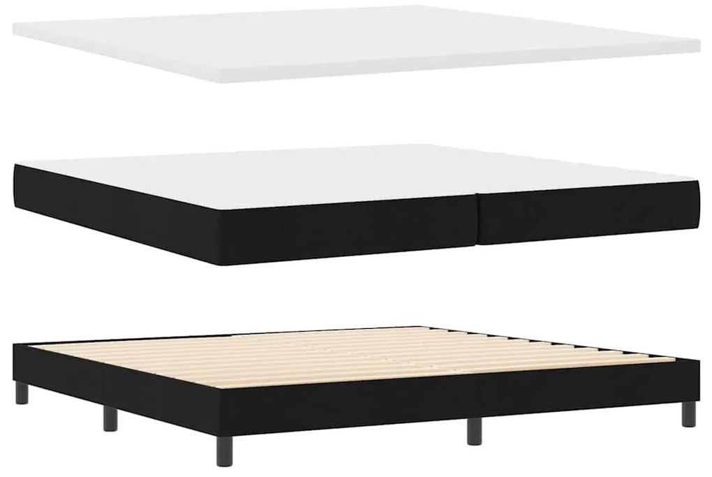 Cama Box com Colchão &amp; LED Preta 200x200 cm Tecido