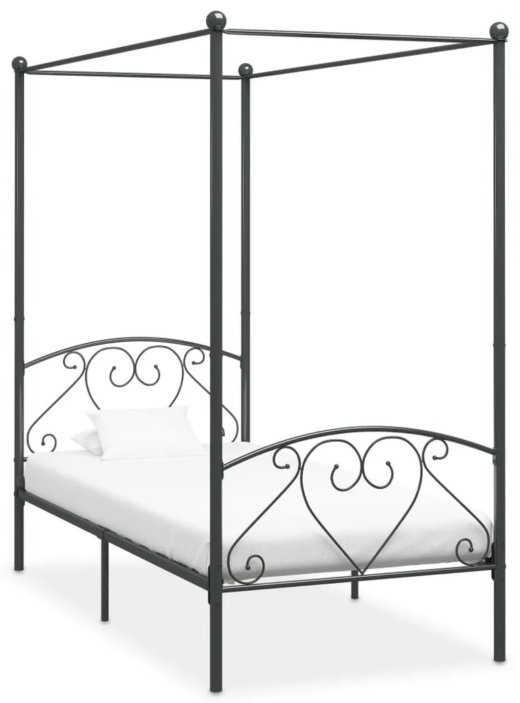 Estrutura de cama com dossel 90x200 cm metal cinzento
