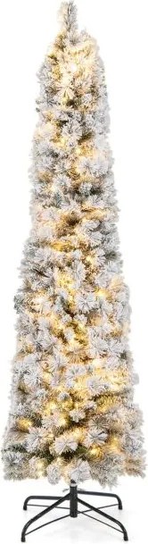 Árvore de Natal de 180 cm com lápis de neve e 150 luzes brancas quentes 373 pontas de ramos Agulhas de pinheiro Branco e verde