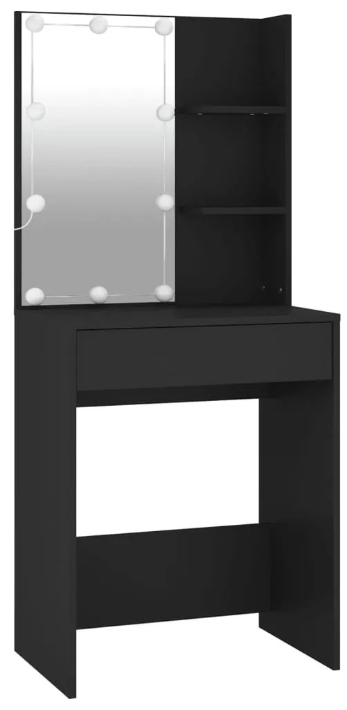 Toucador com armários e luzes LED derivados de madeira preto