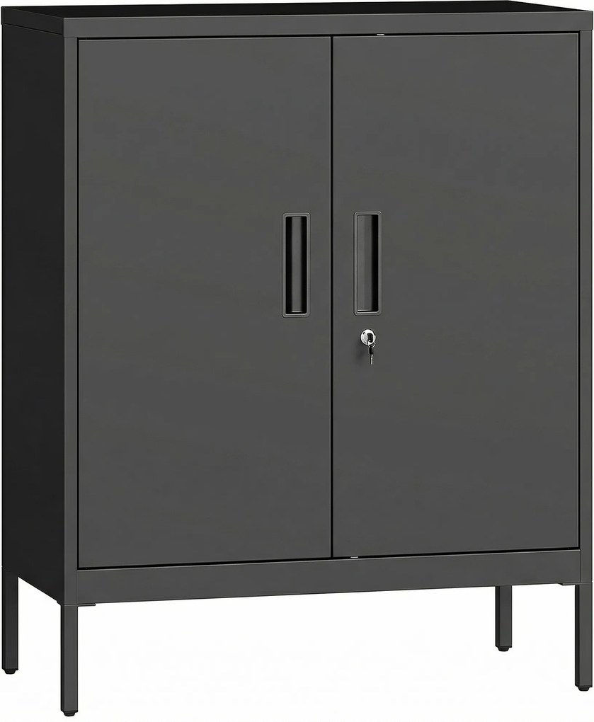 HOMCOM Armário de Escritório Metálico, 80 x 40 x 100 cm, Móvel de Arrumação, Fechadura, 2 Portas e 2 Prateleiras Reguláveis, Preto | Aosom Portugal