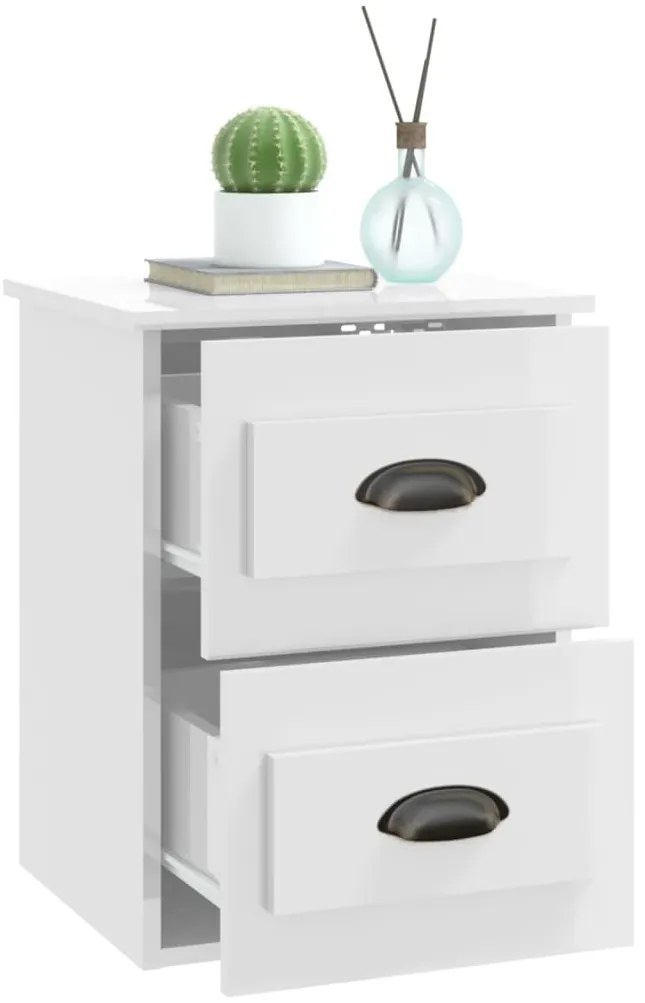 Mesas de cabeceira parede 2 pcs 41,5x36x53 cm branco brilhante