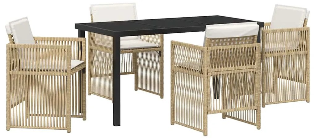 Conjunto de Jantar de Jardim de 5 Peças com Almofadas Rattan Bege