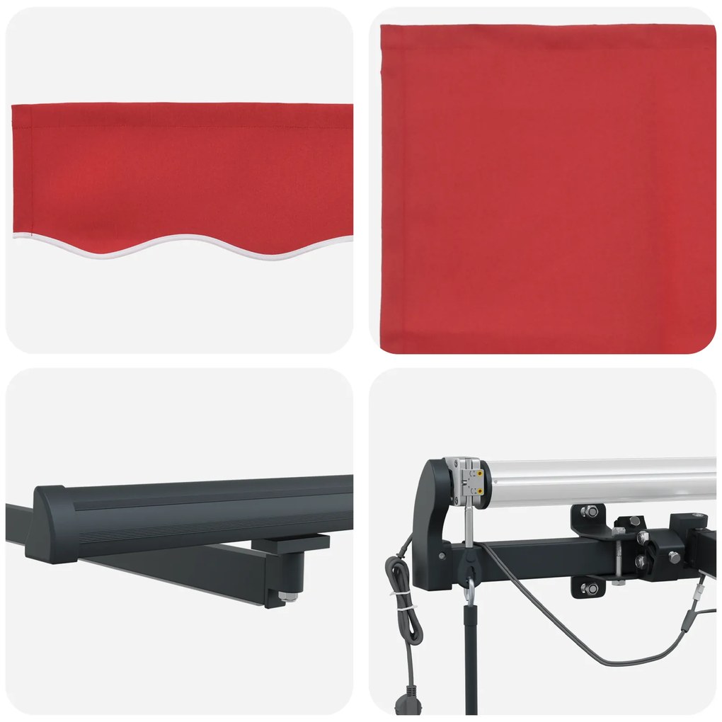 Toldo Retrátil Automático vidaXL com LED Vermelho 450x350 cm