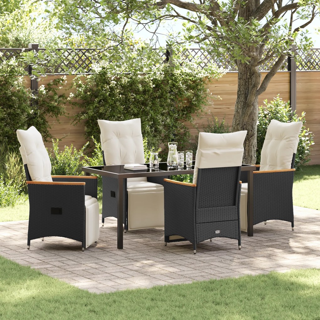 vidaXL Conjunto de Jantar de Jardim de 5 Peças com Almofadas de Rattan Polimérico Preto