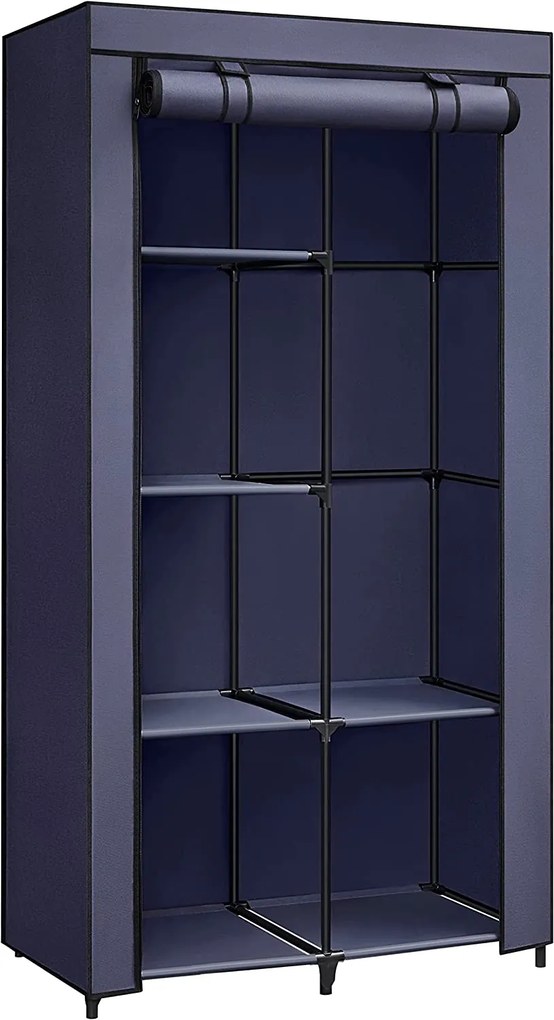 Armário de pano com varão para roupas e prateleiras | SONGMICS | 45 x 88 x 168 cm | azul escuro | RYG084I02.