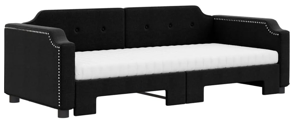 Sofá-cama com gavetão e colchões 90x190 cm tecido preto