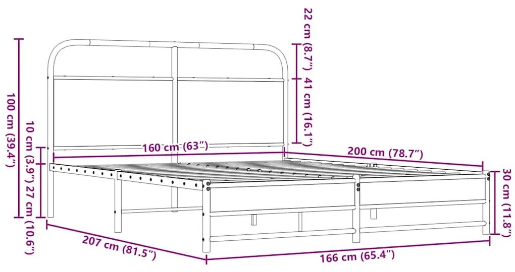 Estrutura cama sem colchão 160x200 cm metal carvalho castanho