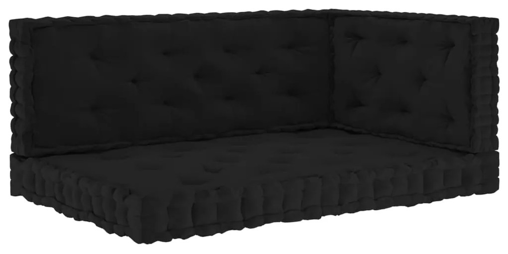 vidaXL Almofadões para sofá de paletes 3 pcs algodão preto