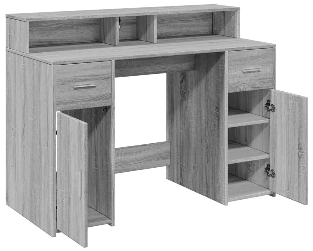 Secretária luzes LED 120x55x91cm deriv. madeira cinzento sonoma