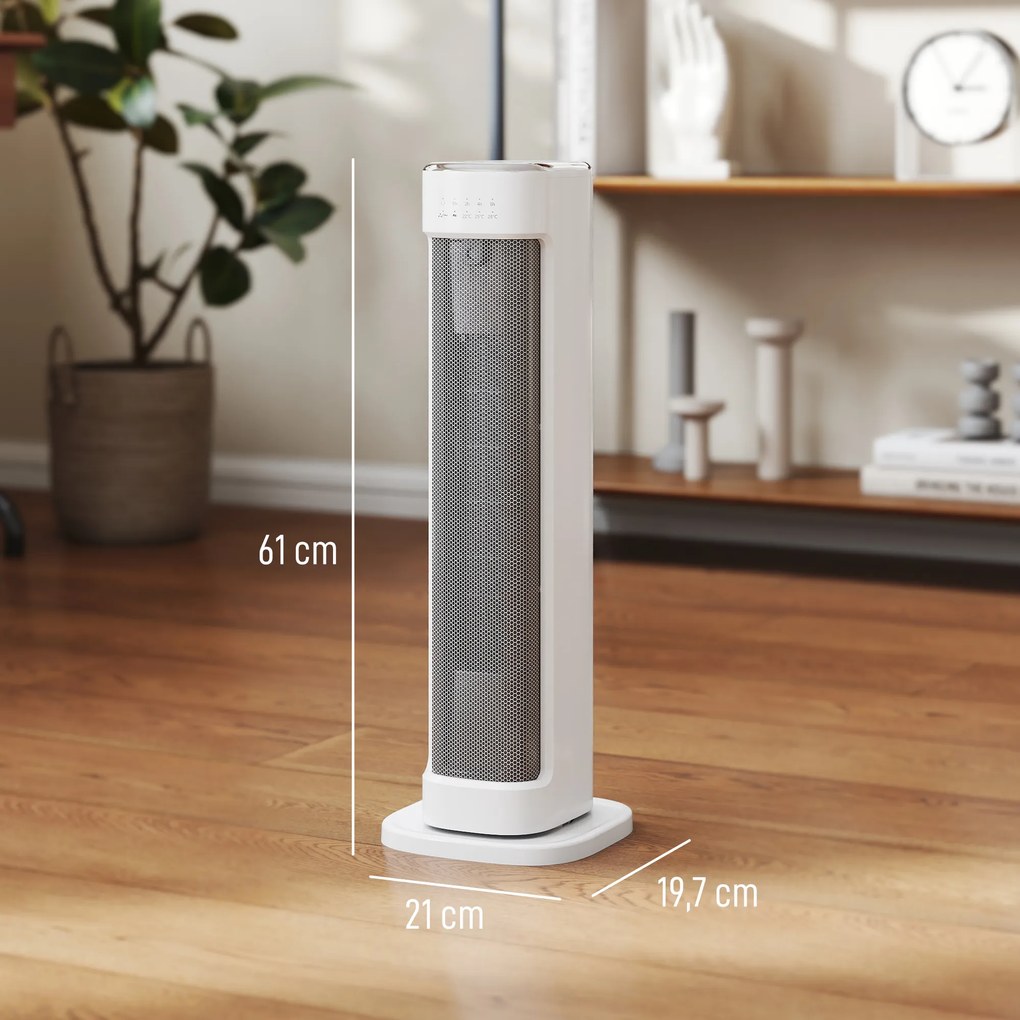 Aquecedor Elétrico de Baixo Consumo 2000W com 3 Modos Termostato Regulável Proteção contra Sobreaquecimento 21x19,7x61 cm Branco