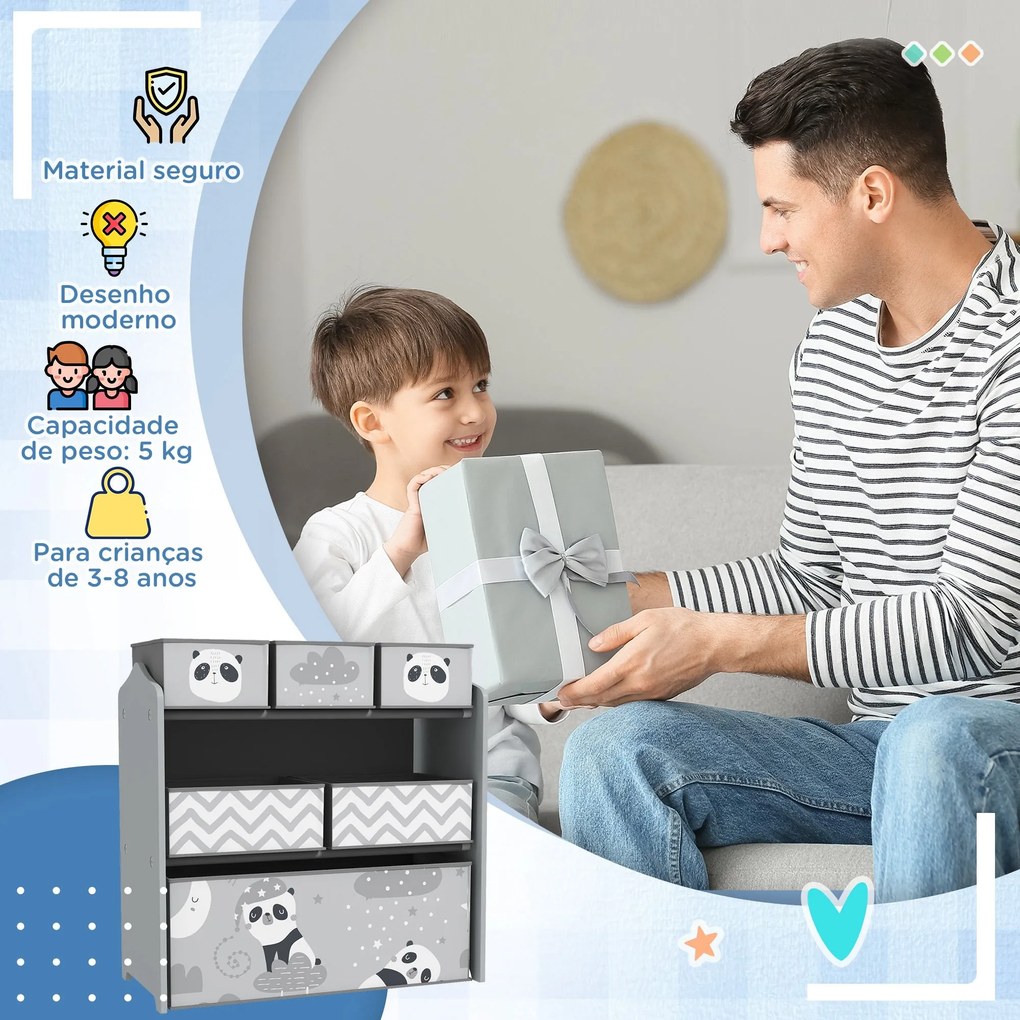 ZONEKIZ Estante para Brinquedos com 6 Caixas de Tecido não Tecido Amov