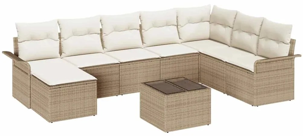 Conjunto de Sofá de Jardim de 9 Peças com Almofadas Marrom em Rattan S
