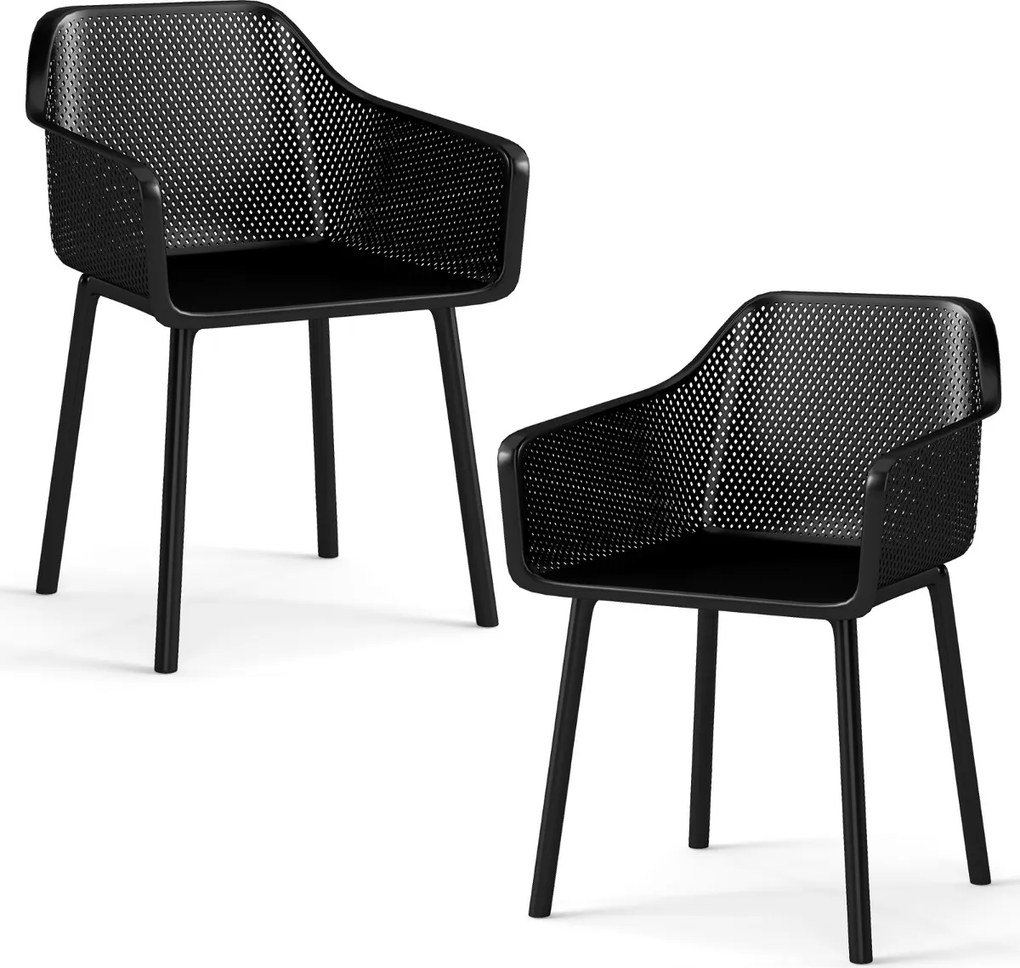 Conjunto de 2 cadeiras de plástico para sala de jantar com encosto em malha respirável e pernas robustas pretas