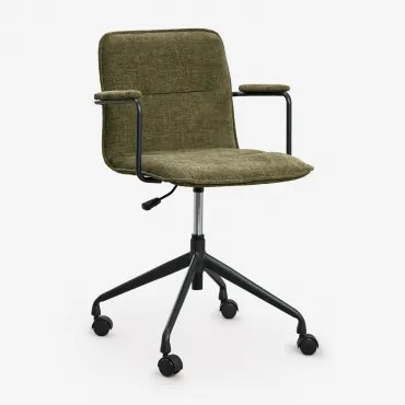 Seifert Cadeira De Escritório Com Rodas E Apoios De Braços Negro & Chenille Verde Sálvia & Chenilla - Sklum