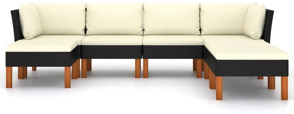7 pcs conjunto lounge de jardim c/ almofadões vime PE preto