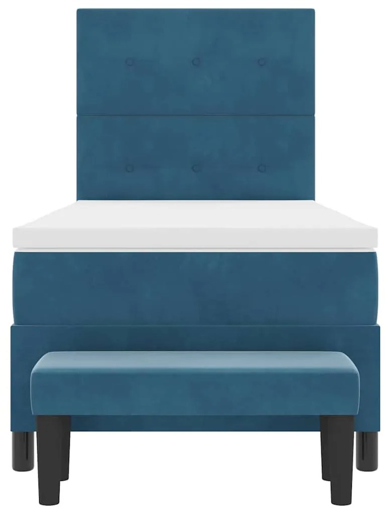 Cama Box Spring com Colchão &amp; Banco Azul Escuro 90x200 cm Veludo