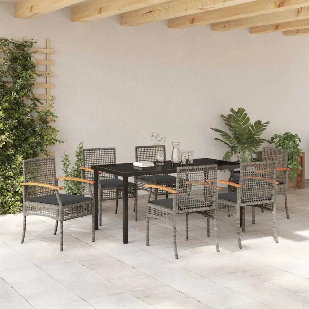 Conjunto de Jantar de Jardim com 7 Peças e Almofadas em Rattan Sintéti