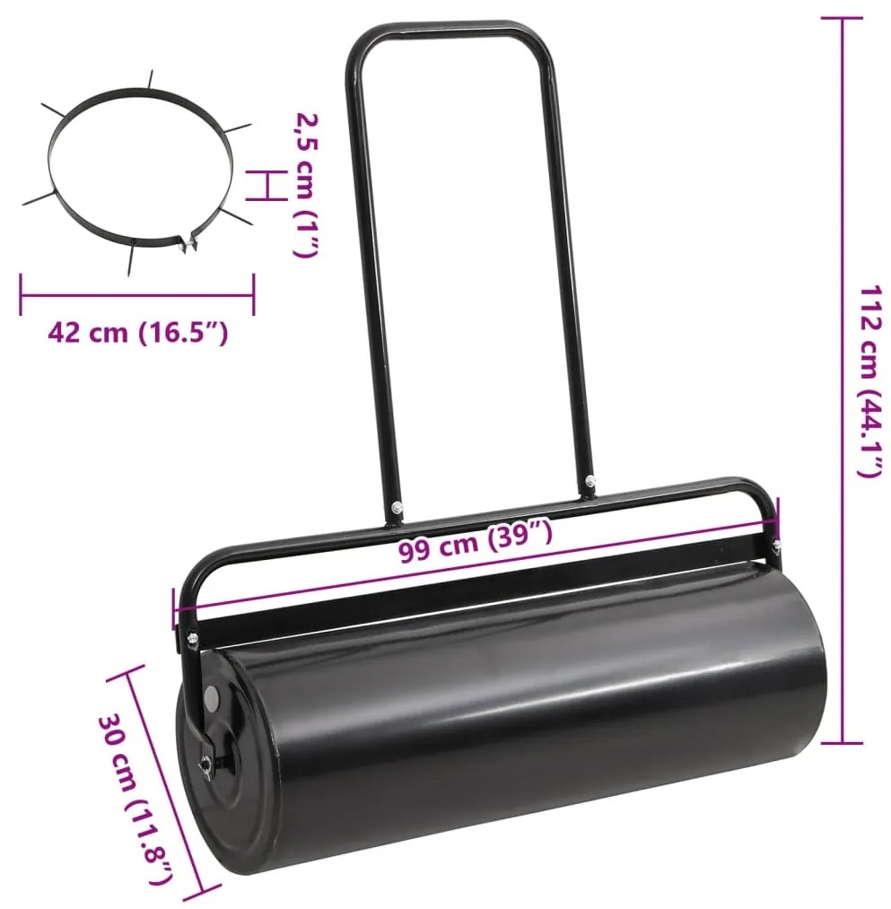Rolo relvado jardim c/ grampos arejamento 63L ferro/aço preto