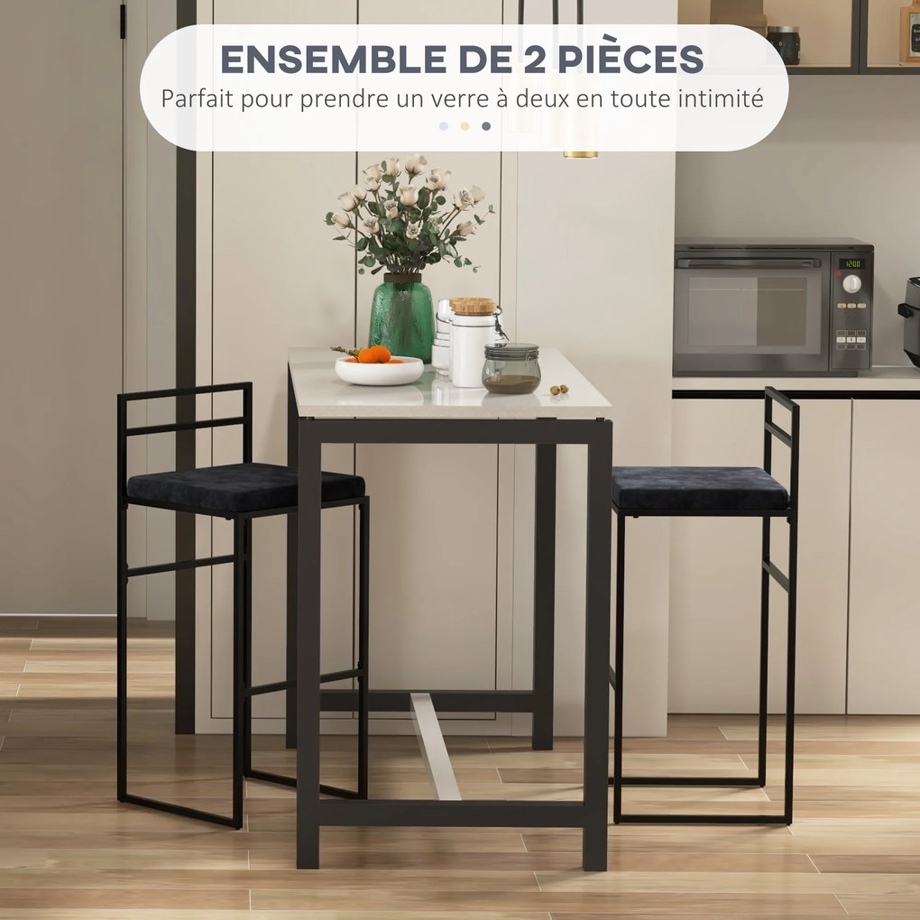 Conjunto de 2 cadeiras de bar com assento alto, almofada de veludo e apoio para os pés, altura 74 cm, preto