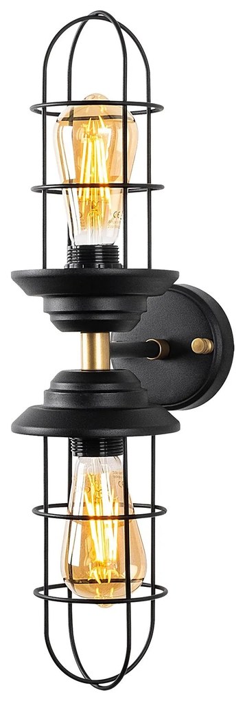 Candeeiro de Parede Mahoni – Preto e Dourado – 12 x 20 x 51 cm