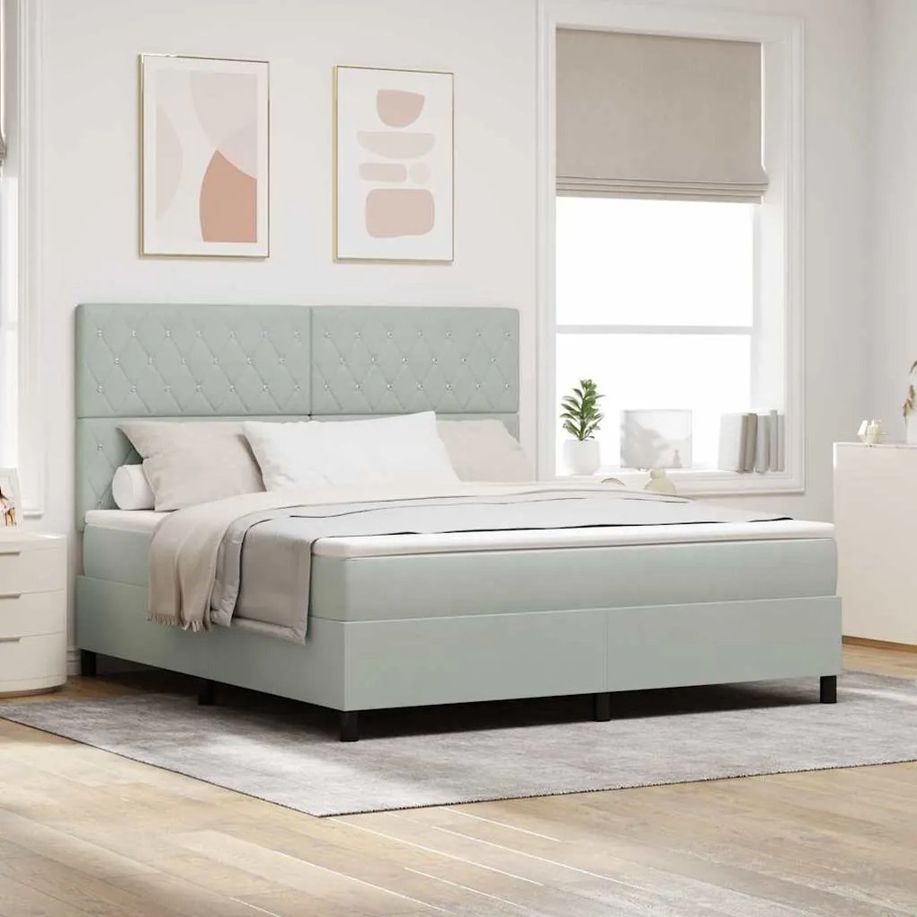 Cama Box Spring com Colchão Cinza Claro Super King Veludo