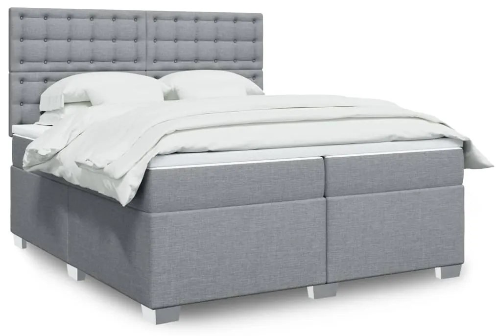 vidaXL Cama com molas/colchão 200x200 cm tecido cinza-claro