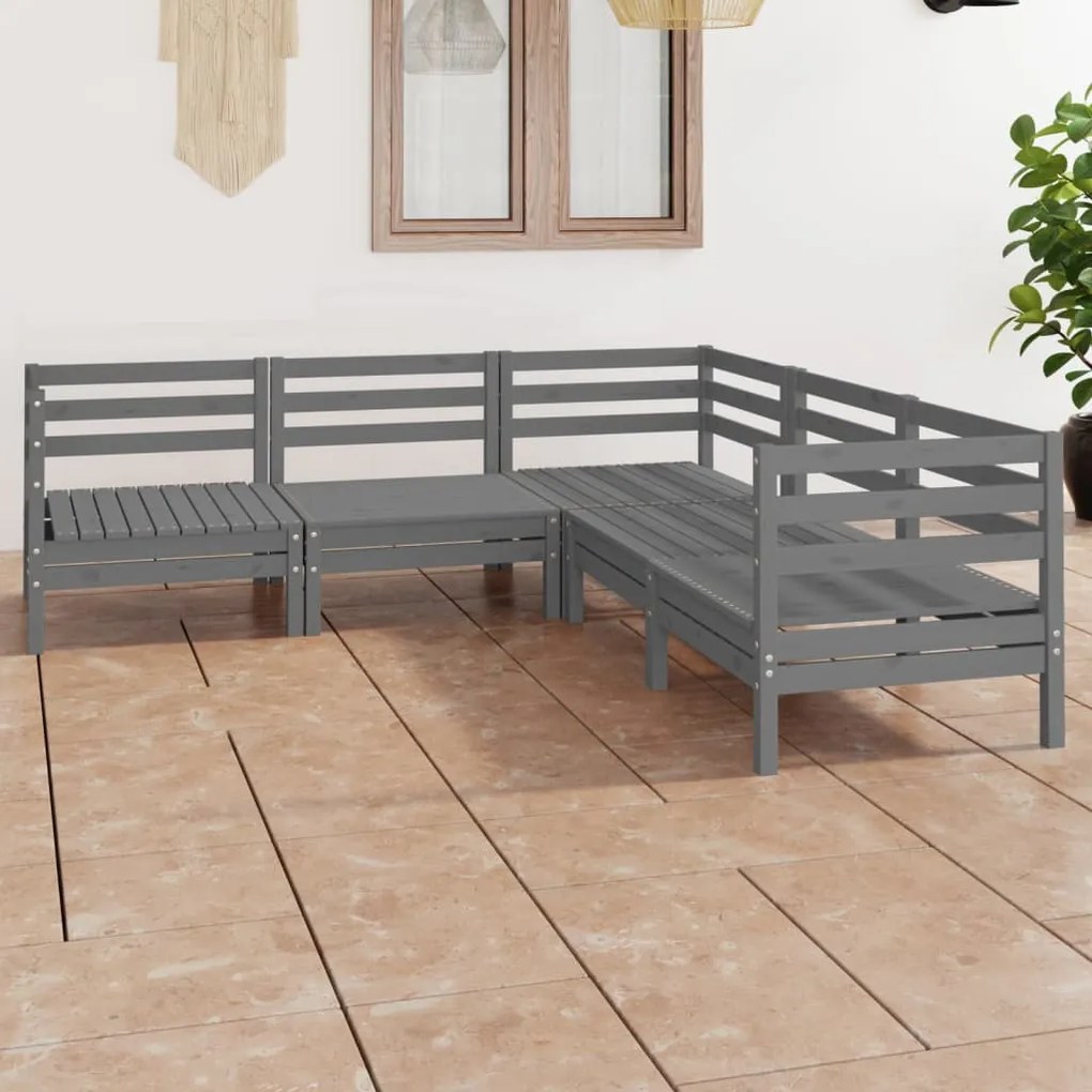 vidaXL 5 pcs conjunto lounge de jardim pinho maciço cinzento