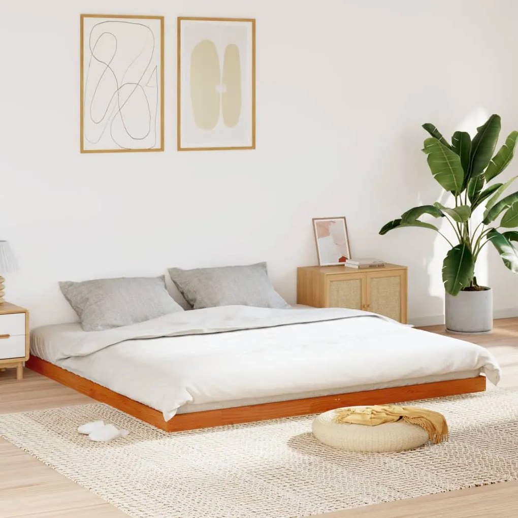 vidaXL Estrutura de cama 200x200 cm pinho maciço castanho cera