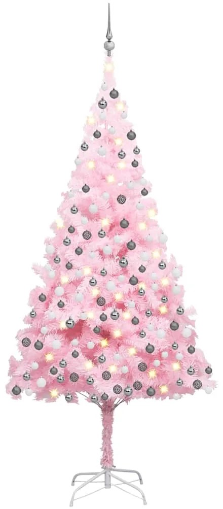 Árvore Natal artificial pré-iluminada c/ bolas PVC rosa